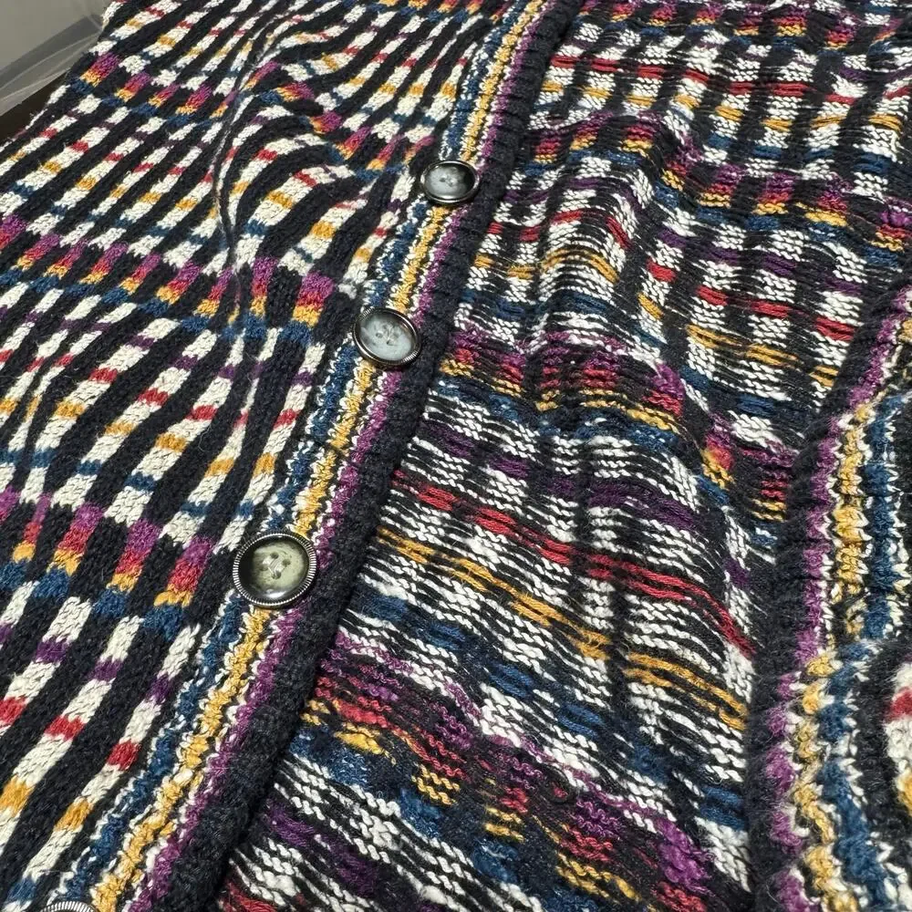 Grandpa Sweater Vintage Cardigan 90s Multicolor Knit‎  Button Front L Retro - Picture 6 of 8